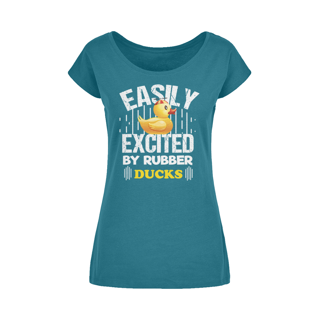Easily Excited by Rubber Ducks Wide Neck Womens T-Shirt XS-5XL