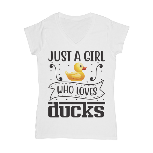 Just a Girl Who Loves Ducks Classic Women's V-Neck T-Shirt