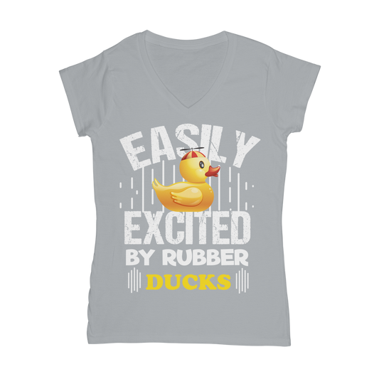 Easily Excited by Rubber Ducks Classic Women's V-Neck T-Shirt