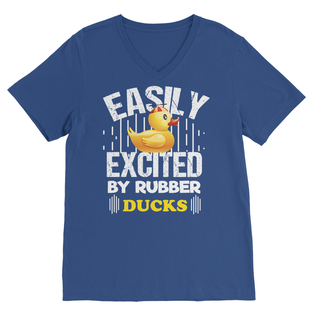 Easily Excited by Rubber Ducks Classic V-Neck T-Shirt