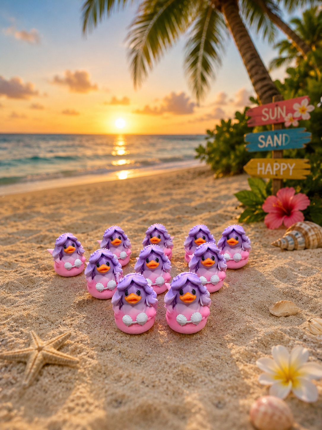 Set of 10 colorful 3D printed mermaid ducks