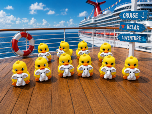 Set of 10 yellow ducks holding towel elephants