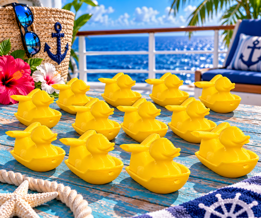 Set of 12 yellow 3D printed cruise ship ducks