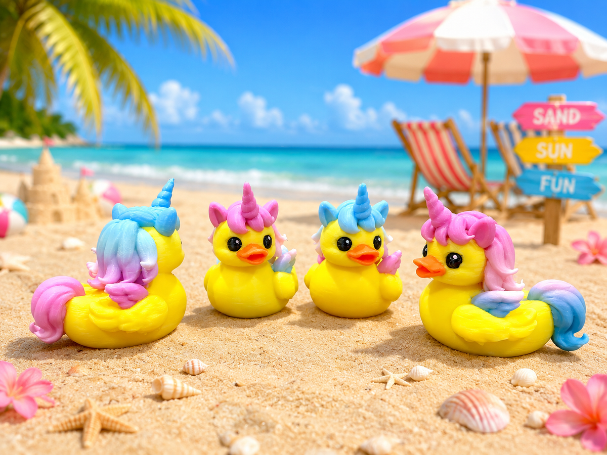Set of 10 colorful 3D printed unicorn ducks