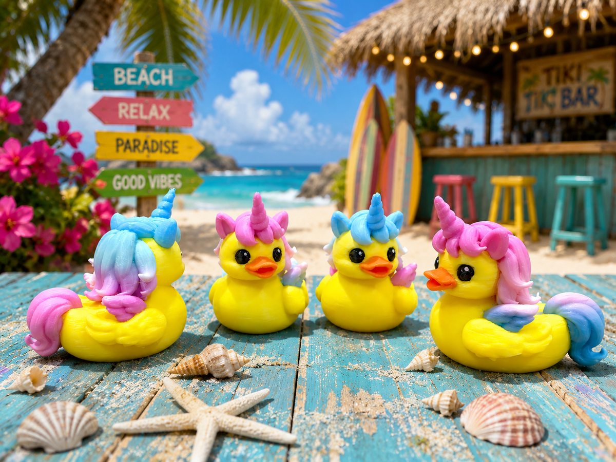 Set of 10 colorful 3D printed unicorn ducks