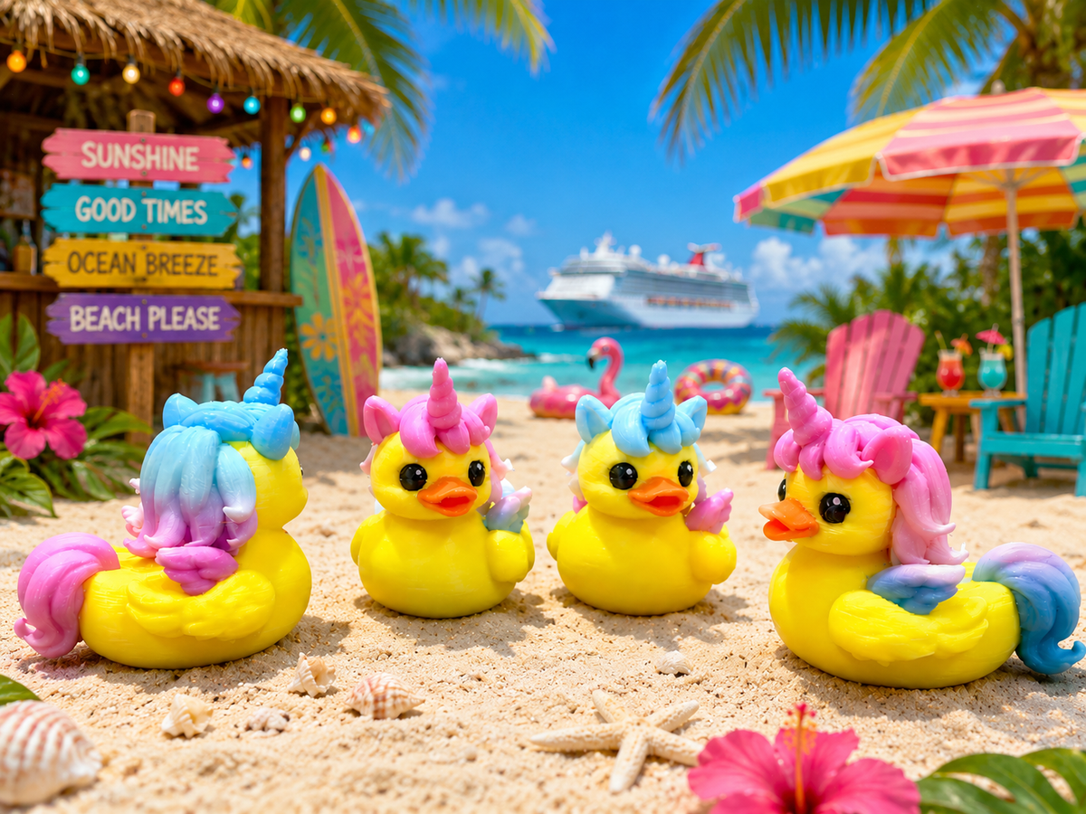 Set of 10 colorful 3D printed unicorn ducks