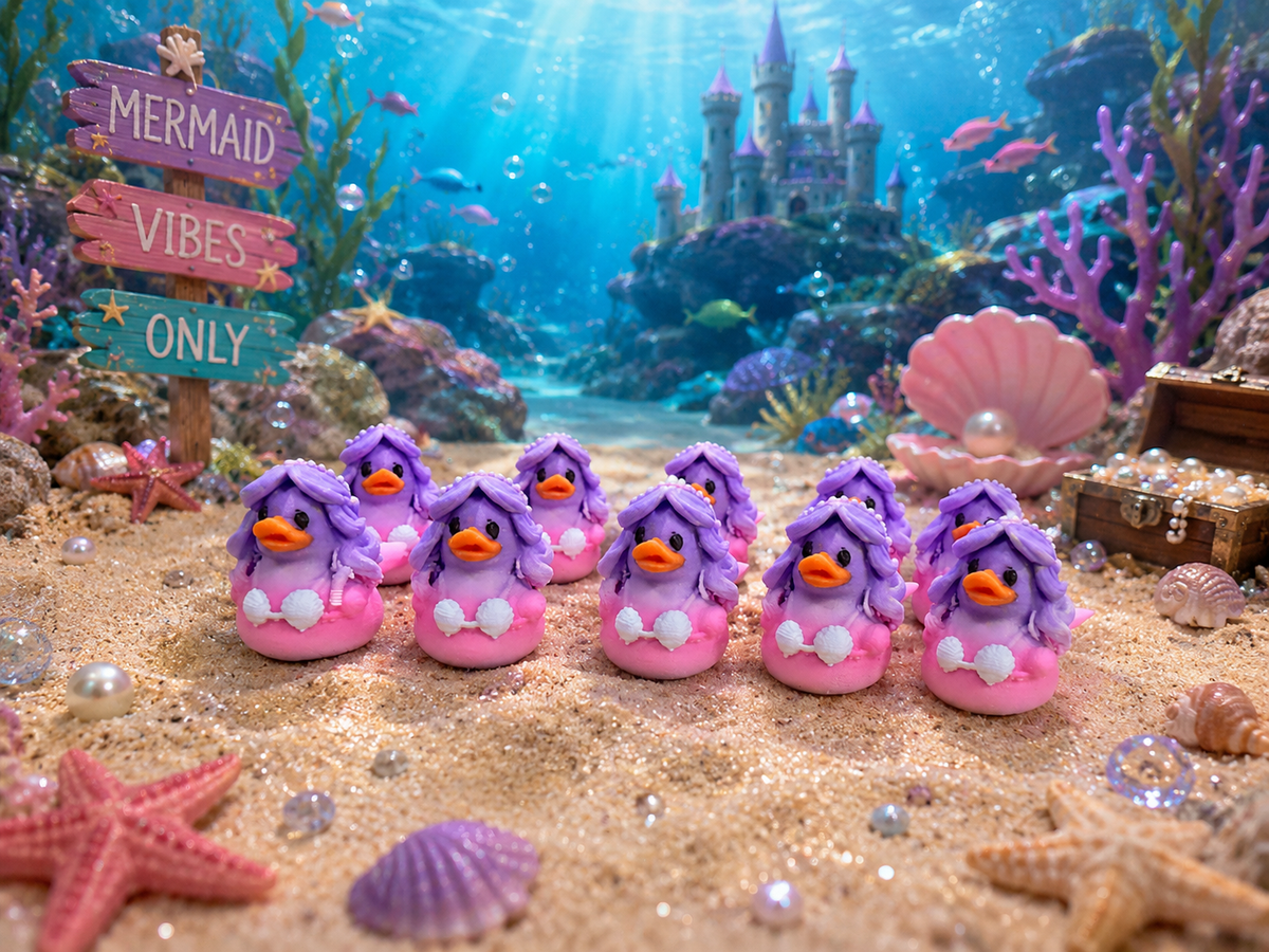 Set of 10 colorful 3D printed mermaid ducks