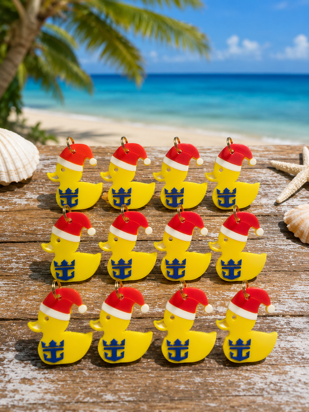 Set of 12 Royal Santa duck keychains