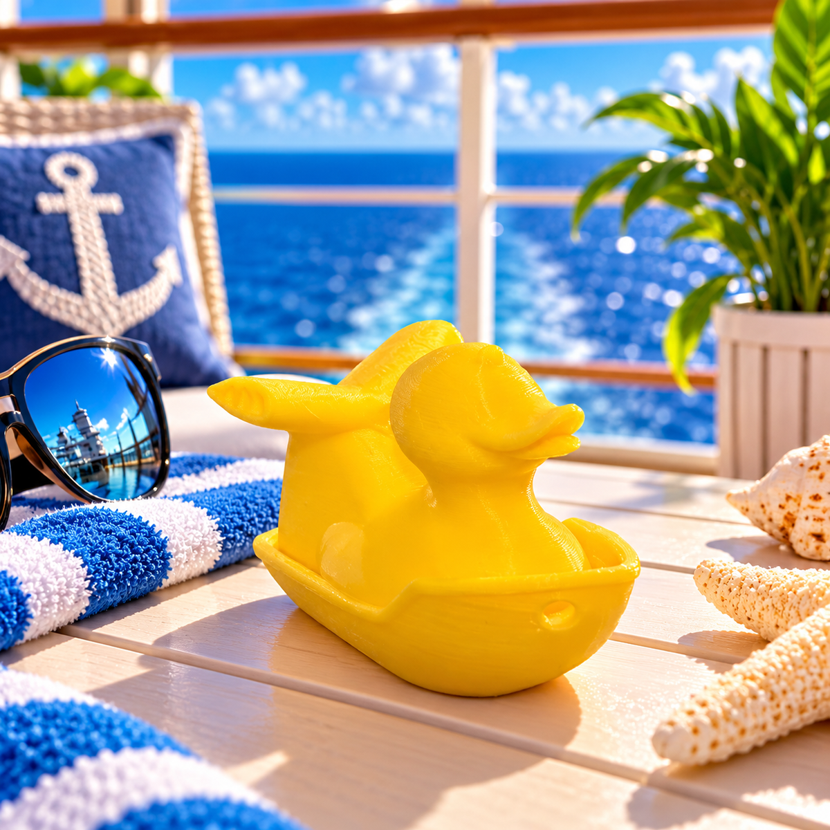 Set of 12 yellow 3D printed cruise ship ducks