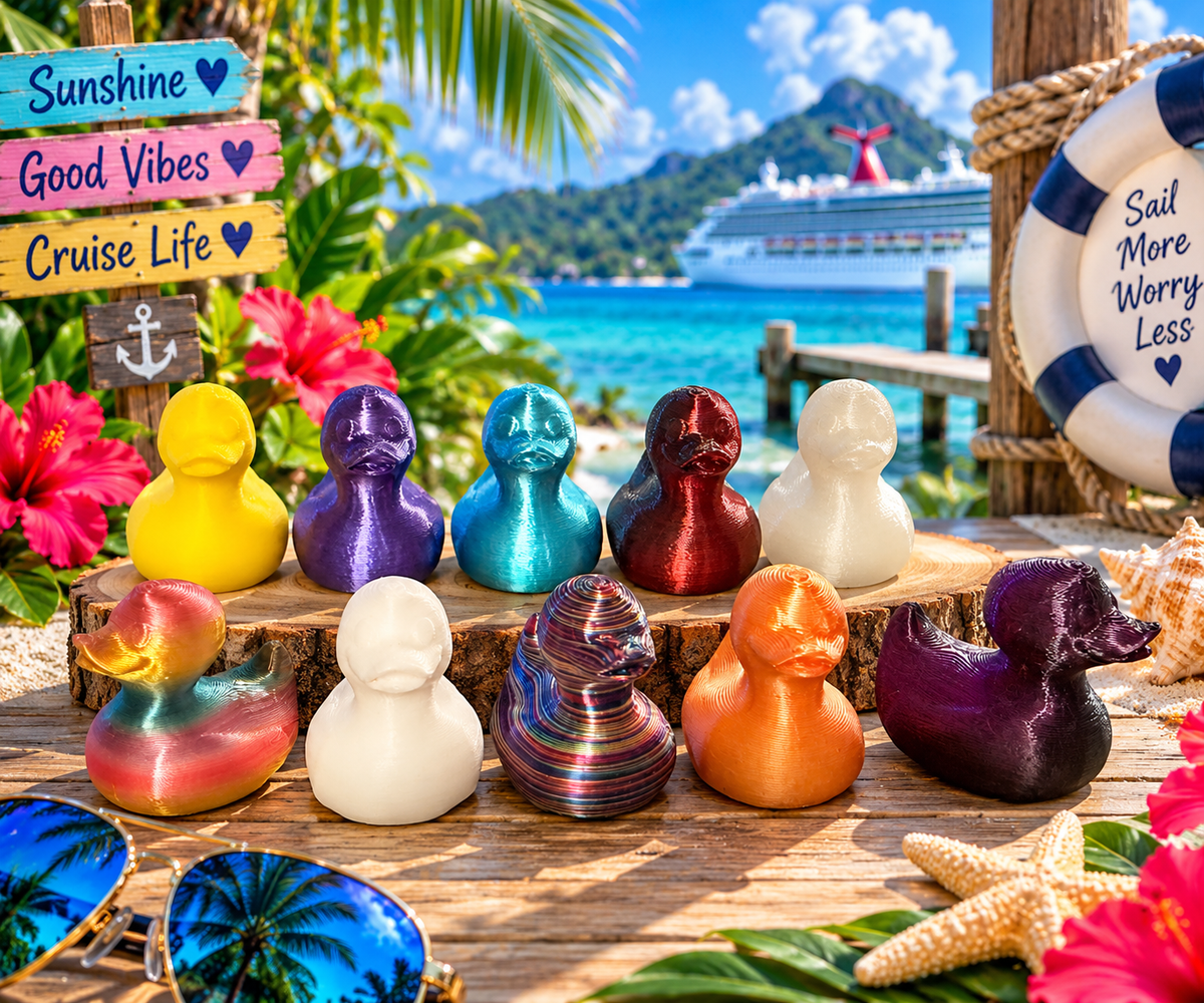 Set of 12 small multicolor 3D printed ducks