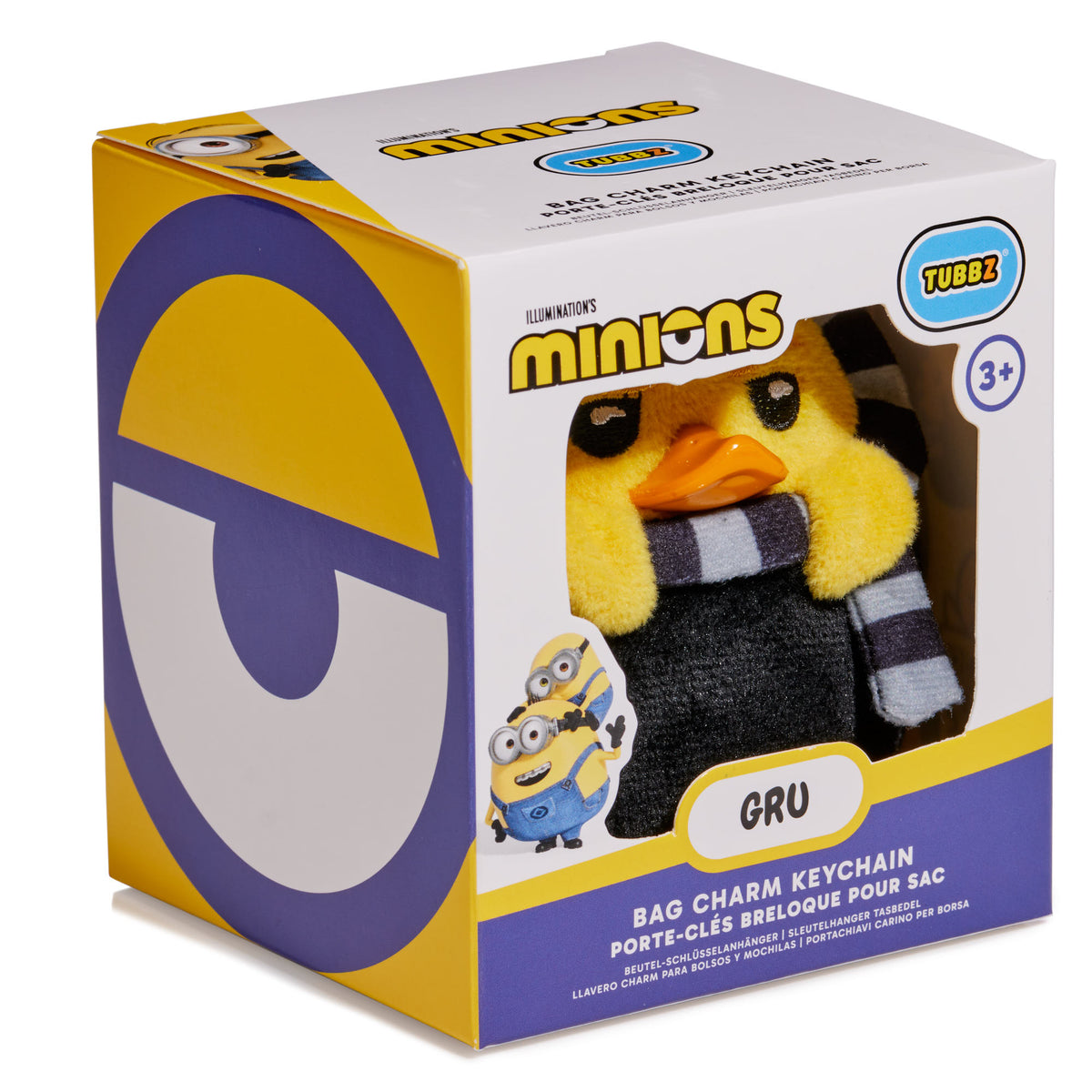 TUBBZ Gru plush bag charm keychain in retail packaging front view
