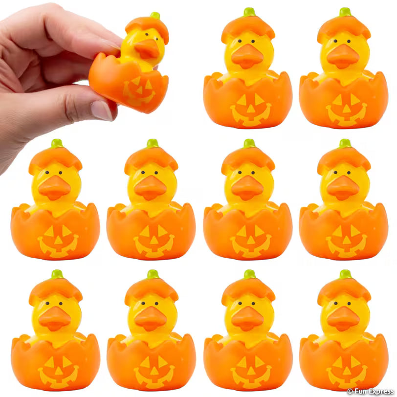 Jack-O'-Lantern Orange & Yellow Halloween Rubber Ducks – 10 Pack