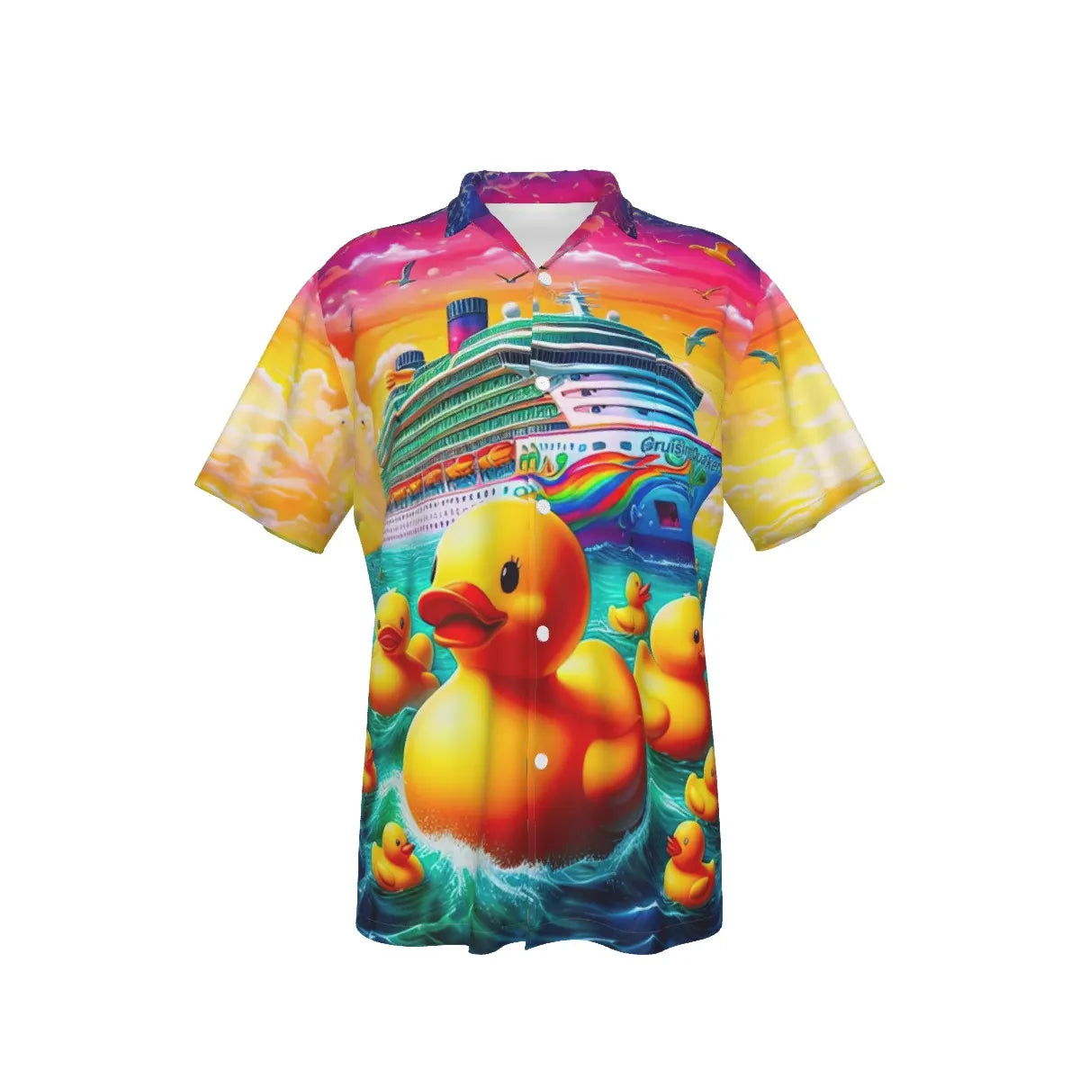 Men's Quacktastic Voyage: Sunset Splash Hawaiian Shirt With Pocket