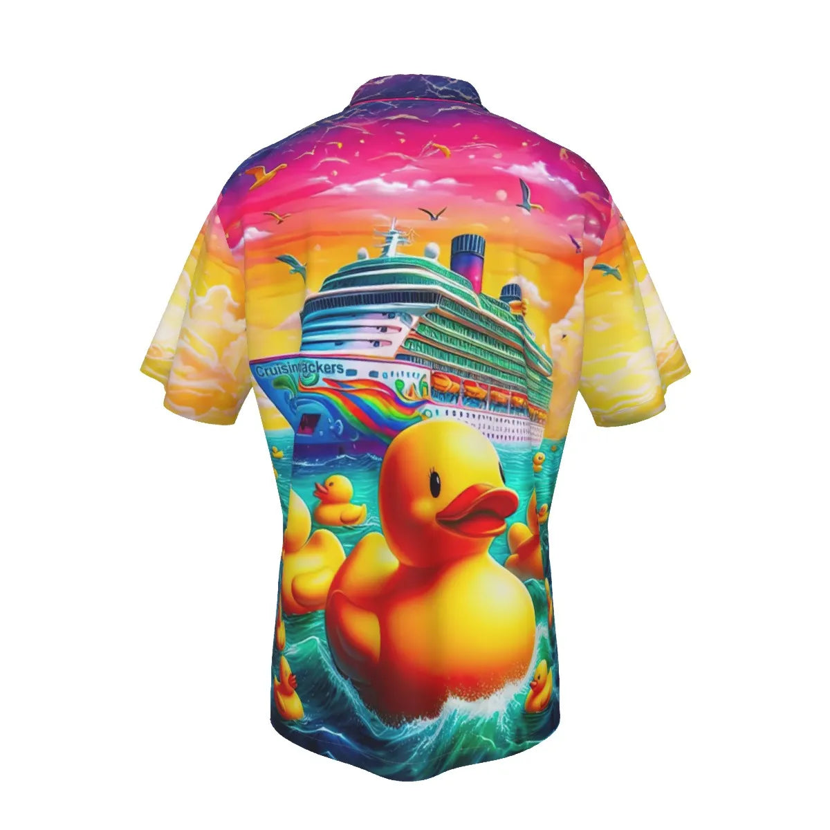 Men's Quacktastic Voyage: Sunset Splash Hawaiian Shirt With Pocket