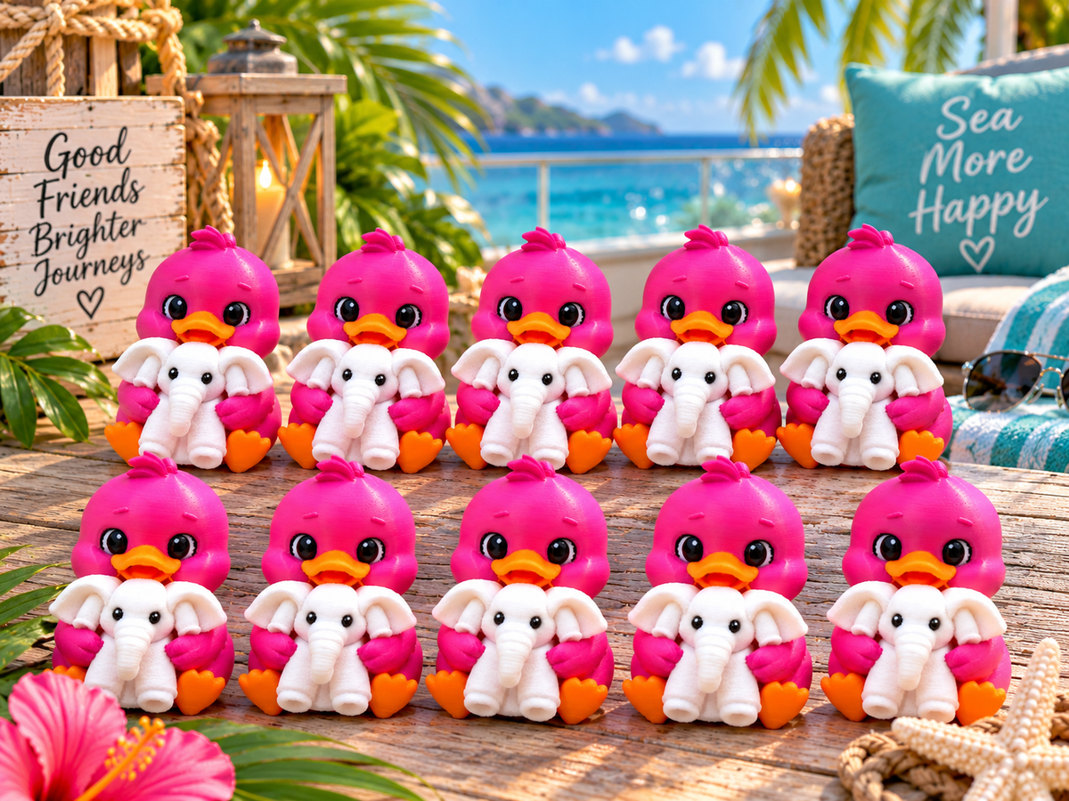 Set of 10 pink ducks holding towel elephants