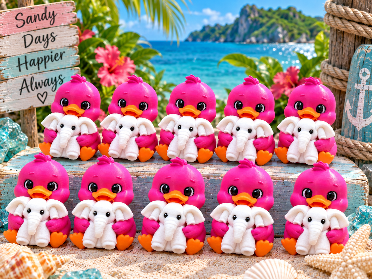 Set of 10 pink ducks holding towel elephants