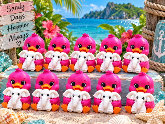 Set of 10 pink ducks holding towel elephants