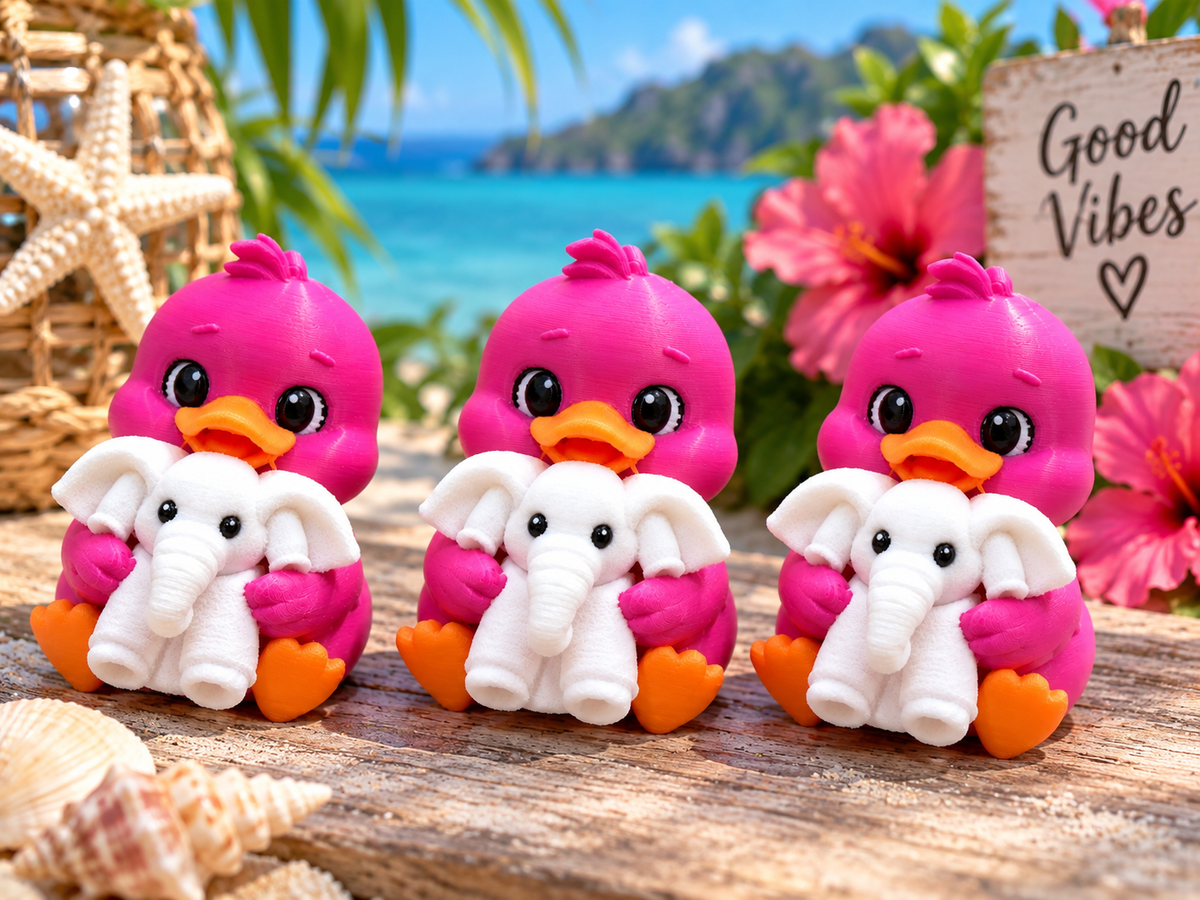 Set of 10 pink ducks holding towel elephants