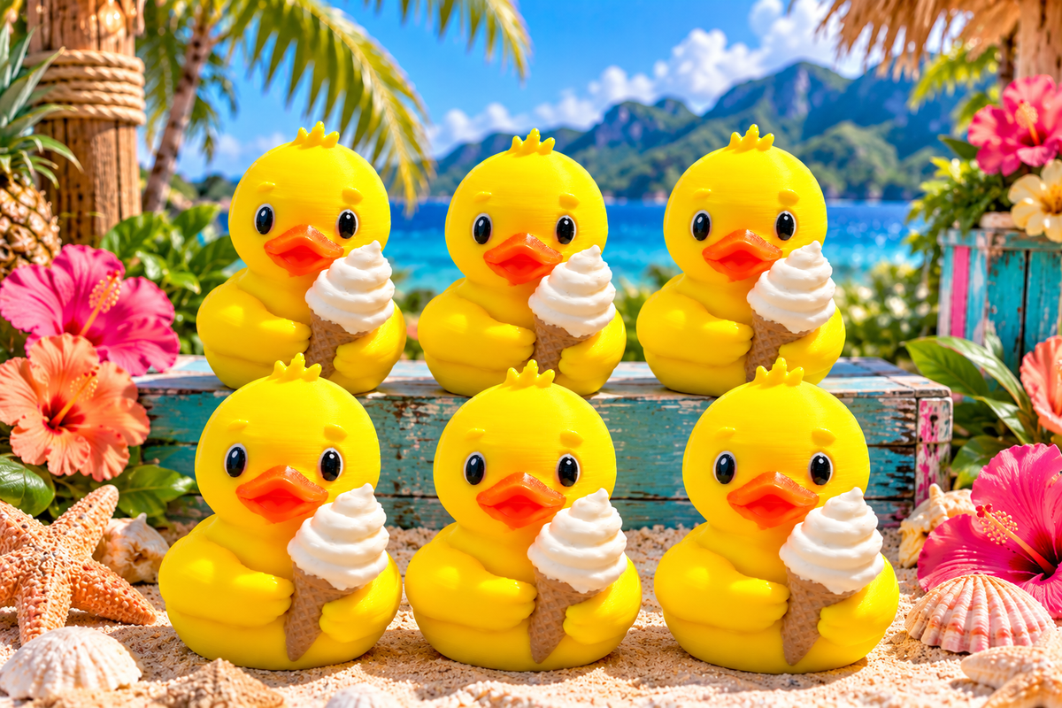 Set of 10 3D printed ice cream cone ducks