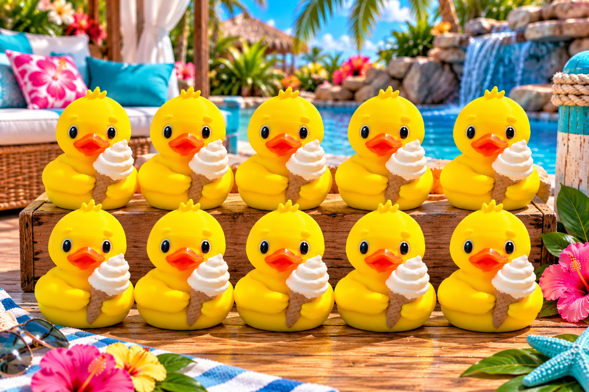 Set of 10 3D printed ice cream cone ducks