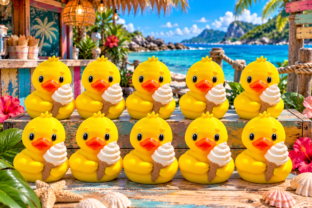 Set of 10 3D printed ice cream cone ducks