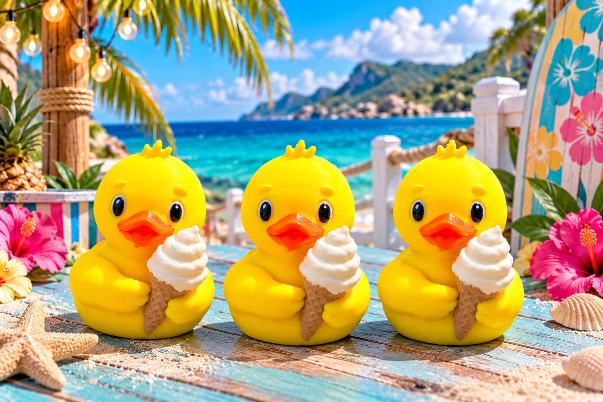 Set of 10 3D printed ice cream cone ducks