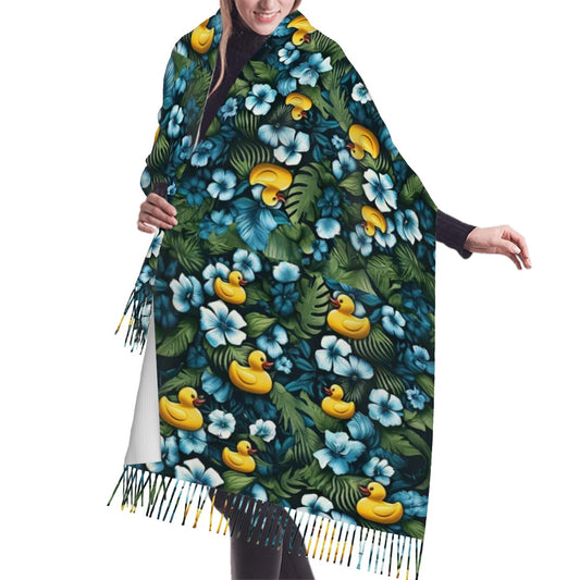 Ducky Royal Blue Hawaiian Warm Fringed Scarf