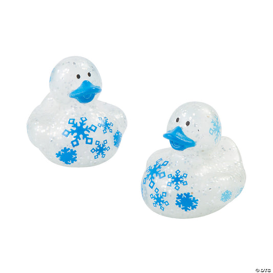Winter Snowflake Glitter Sparkle Rubber Ducks - by the dozen
