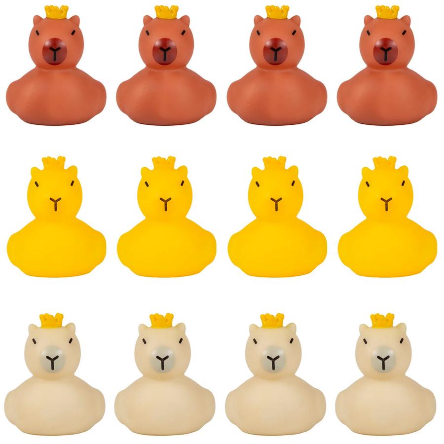 Assorted bright-color capybara-shaped rubber ducks, 2 1/4 inches, pack of 12