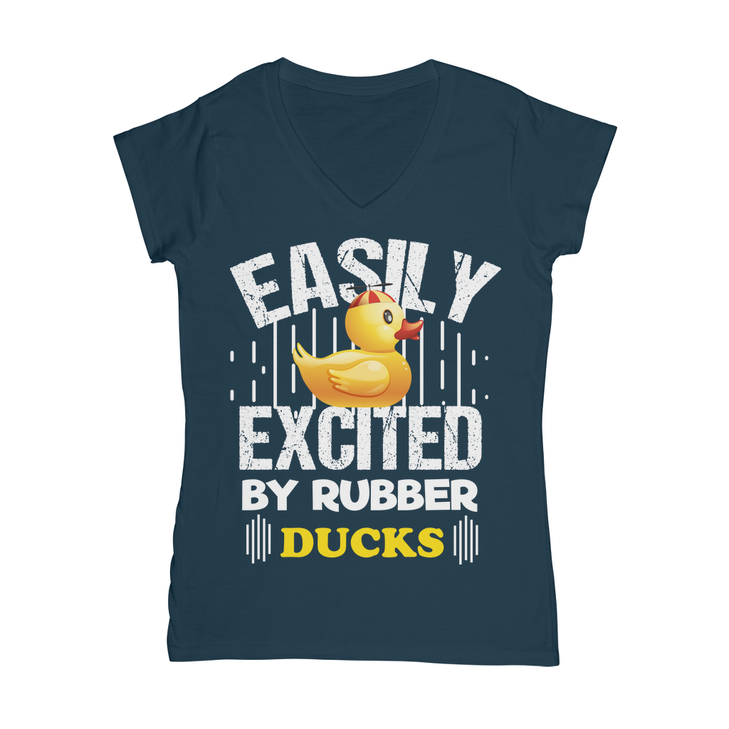 Easily Excited by Rubber Ducks Classic Women's V-Neck T-Shirt