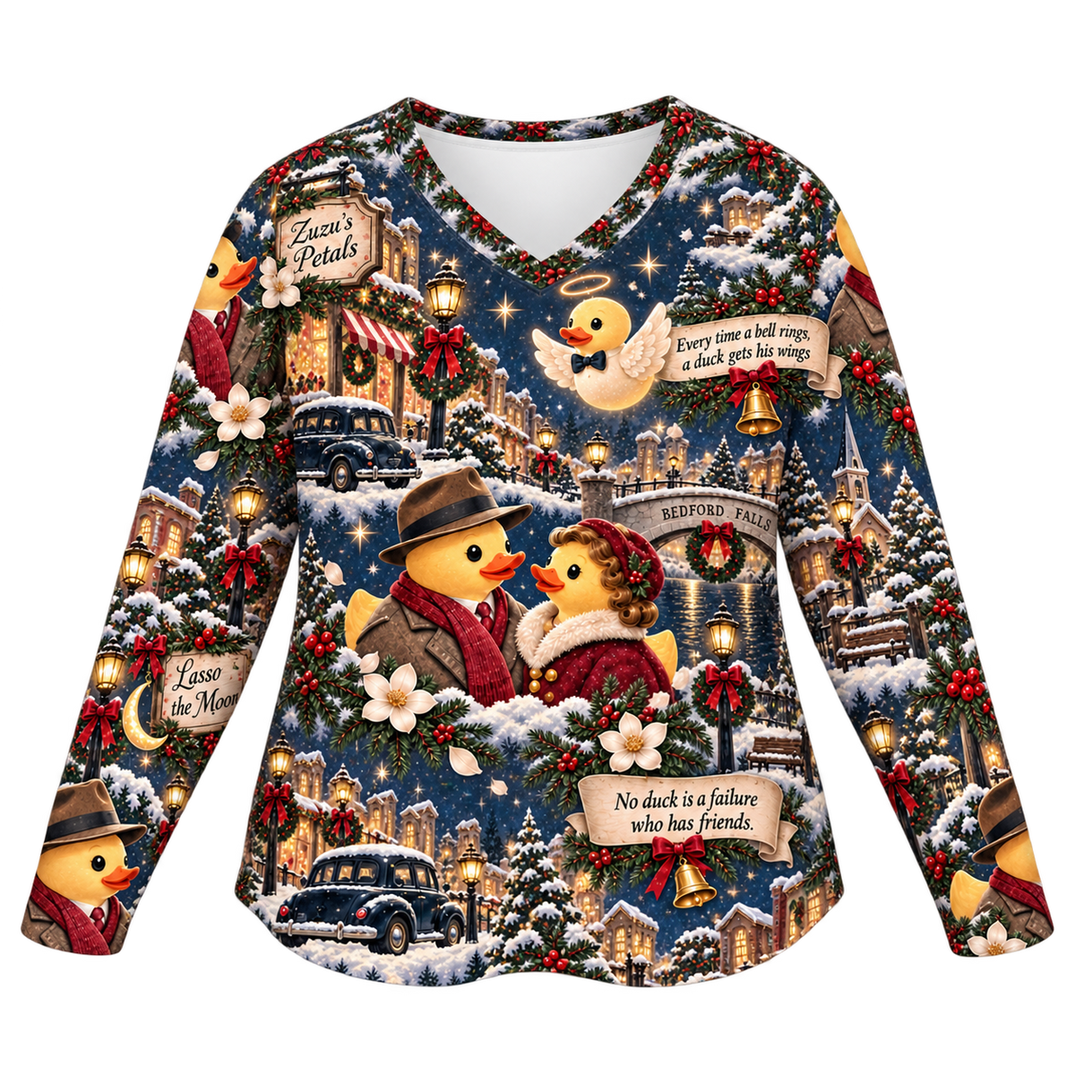 It’s a Duckyful Life Women’s V-Neck Long-Sleeved T-Shirt front product view