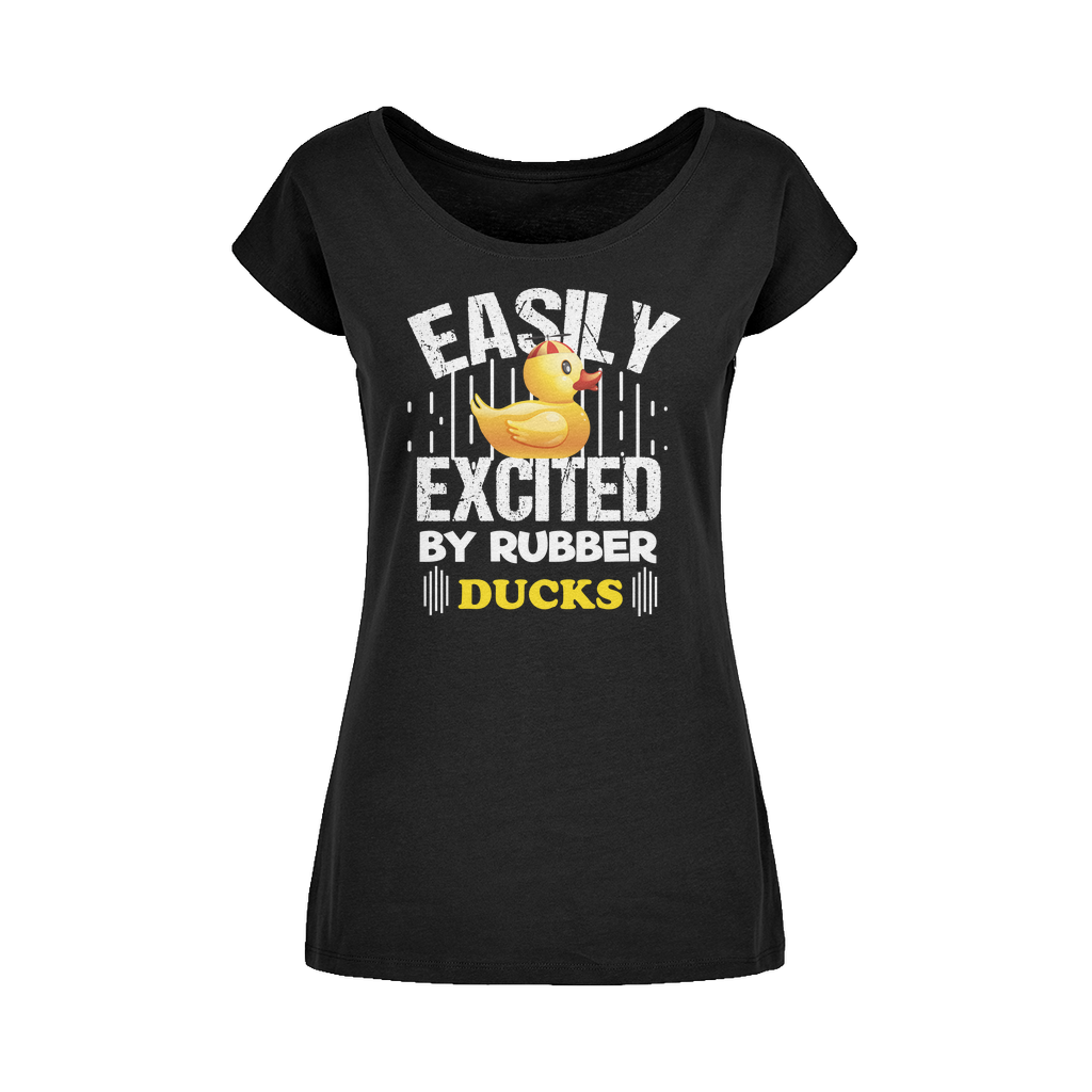 Easily Excited by Rubber Ducks Wide Neck Womens T-Shirt XS-5XL