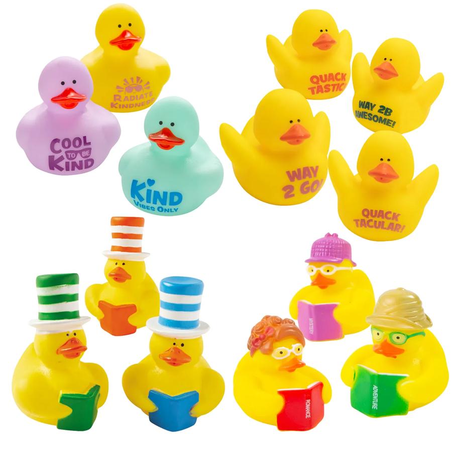 2" School Themed Rubber Duck Toys Assortment - 48-Pack
