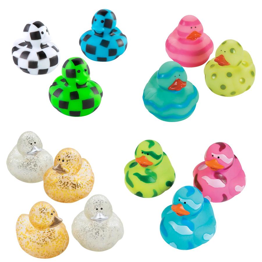 Bulk Bright & Colorful Pattern Rubber Duck Assortment - 48-Pack