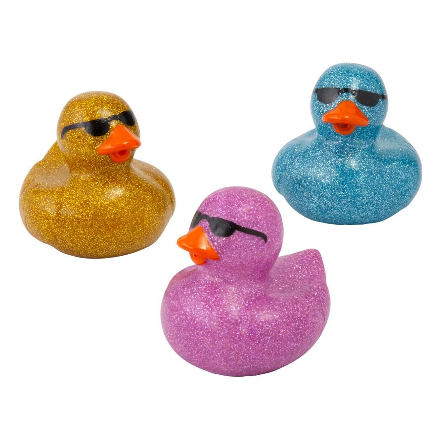 2" Sunglasses Pink, Blue & Yellow Glitter Rubber Ducks - 12-Pack
