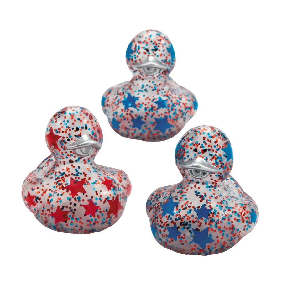 2" Patriotic Red, White & Blue Glitter Rubber Ducks - 12-Pack