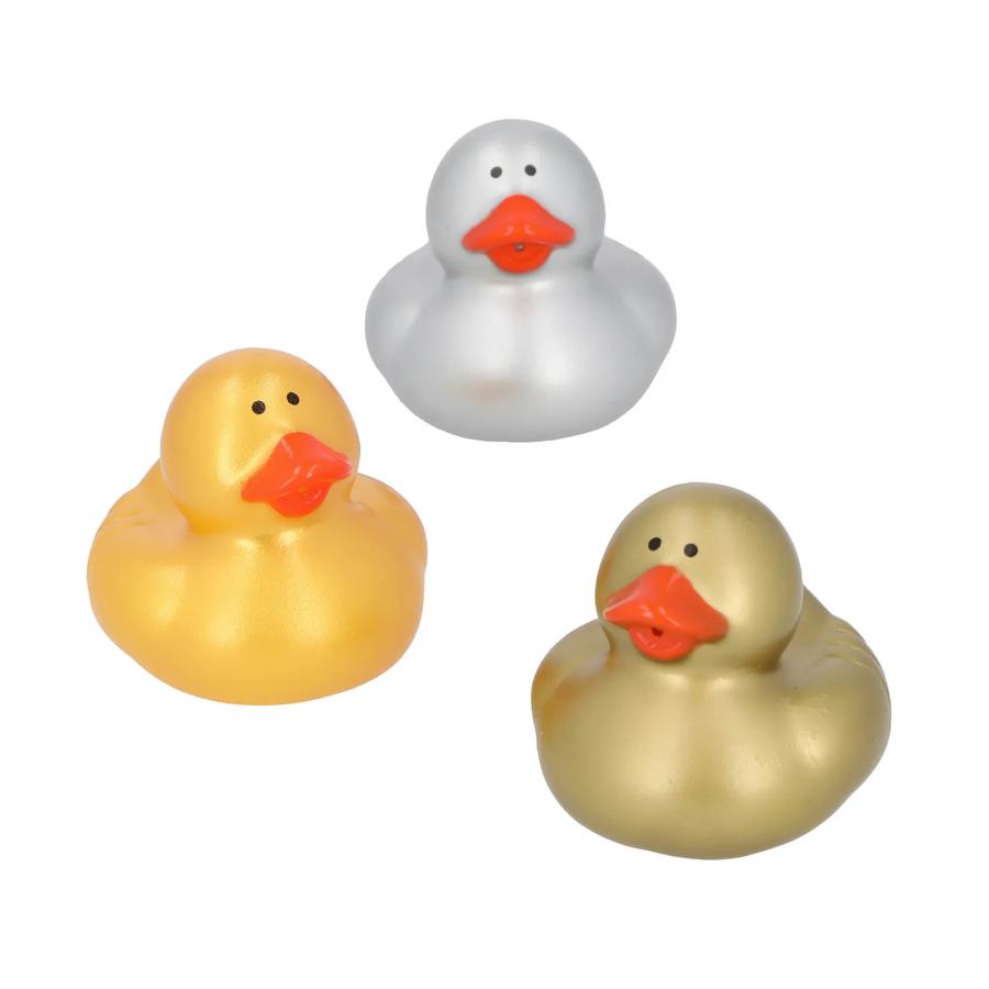 2" Metallic Gold, Silver & Bronze Rubber Duck Toys - 12-Pack