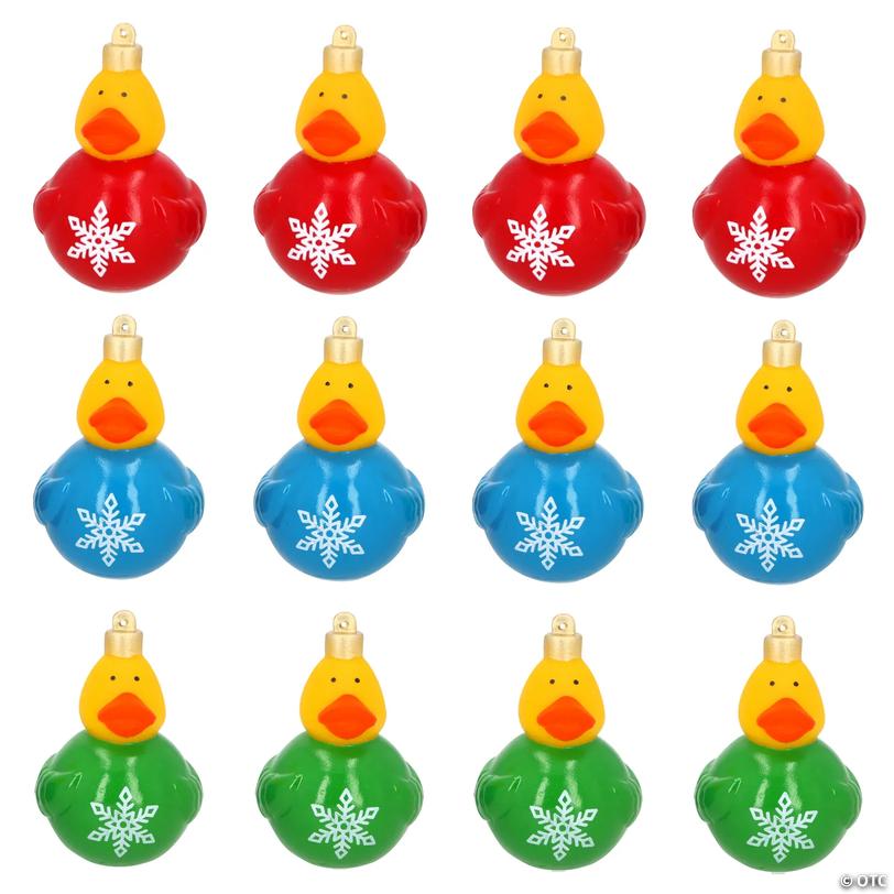 1 1/2 x 2 3/4 Patterned Christmas Ornament Rubber Ducks – 12 Pc.