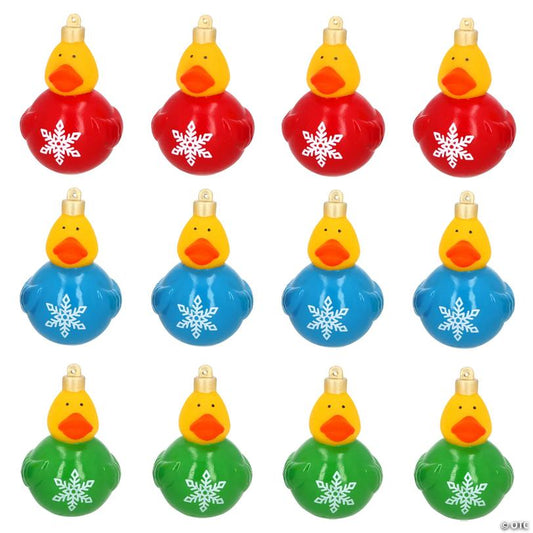 1 1/2 x 2 3/4 Patterned Christmas Ornament Rubber Ducks – 12 Pc.
