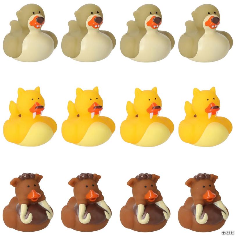 2 Prehistoric Tiger, Mammoth & Sloth Rubber Ducks – 12 Pc.