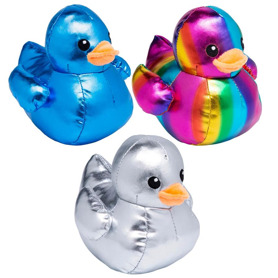 Metallic Rainbow, Silver & Blue Stuffed Ducks - 3-Pack