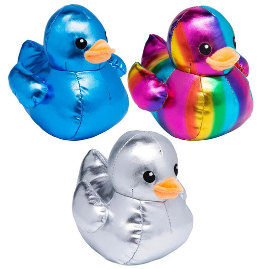 Metallic Rainbow, Silver & Blue Stuffed Ducks - 3-Pack