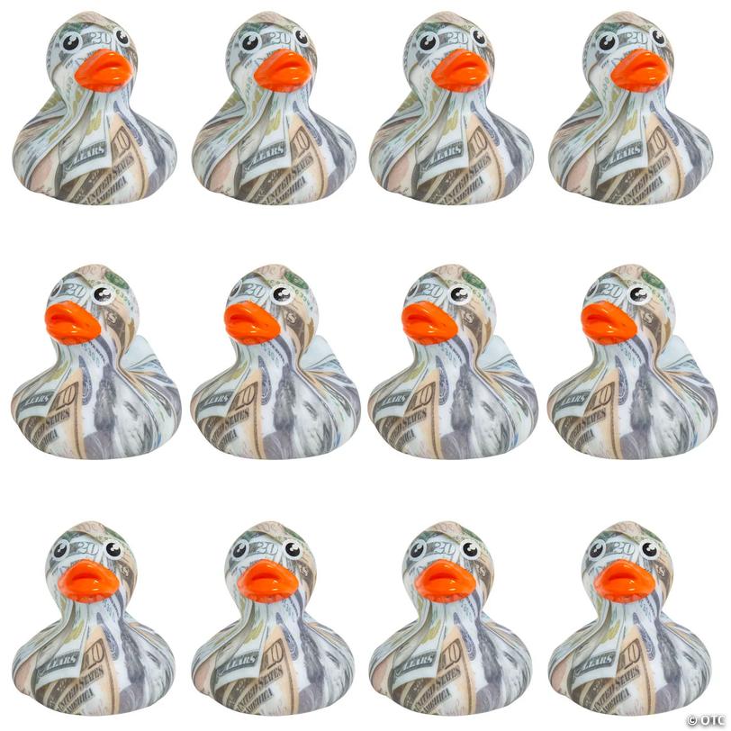 Multicolor Money Pattern Rubber Ducks – 12 pc