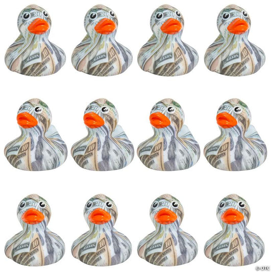 Multicolor Money Pattern Rubber Ducks – 12 pc