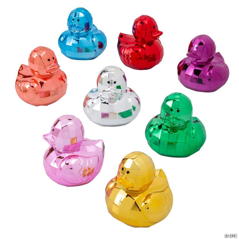 Rainbow Colors Disco Ball Rubber Ducks - 24 pc