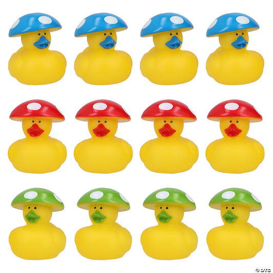 Multicolor Mushroom-Themed Rubber Ducks