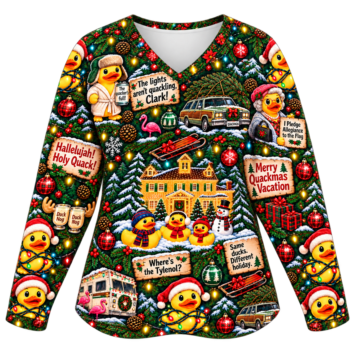 Quackmas Vacation Women’s V-Neck Long-Sleeved T-Shirt front product view