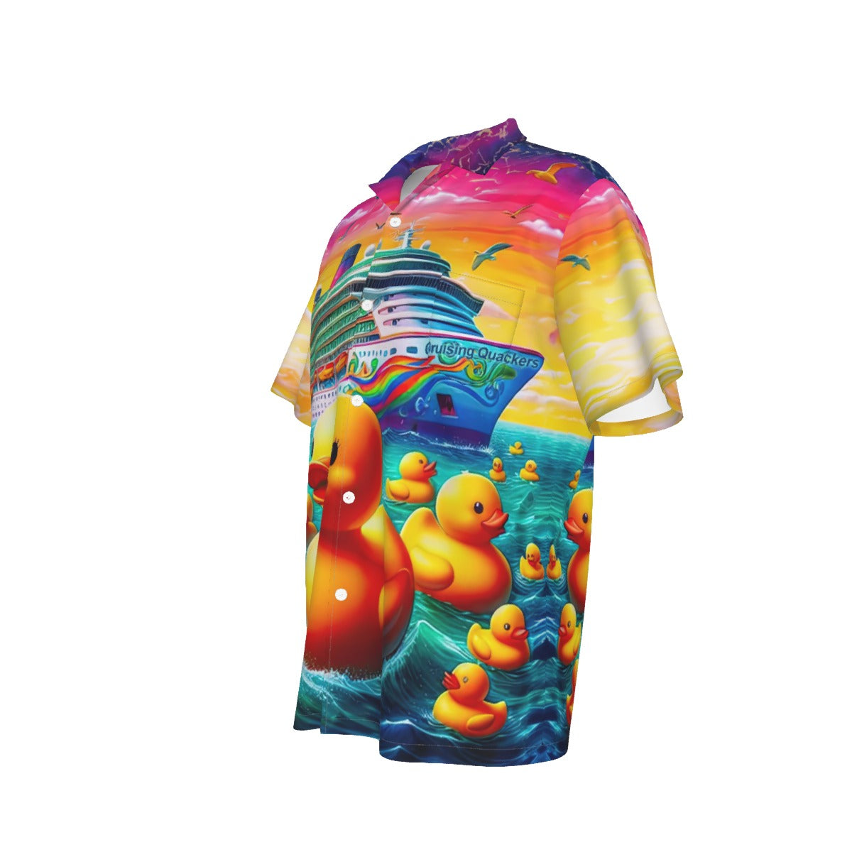 Men's Quacktastic Voyage: Sunset Splash Hawaiian Shirt With Pocket