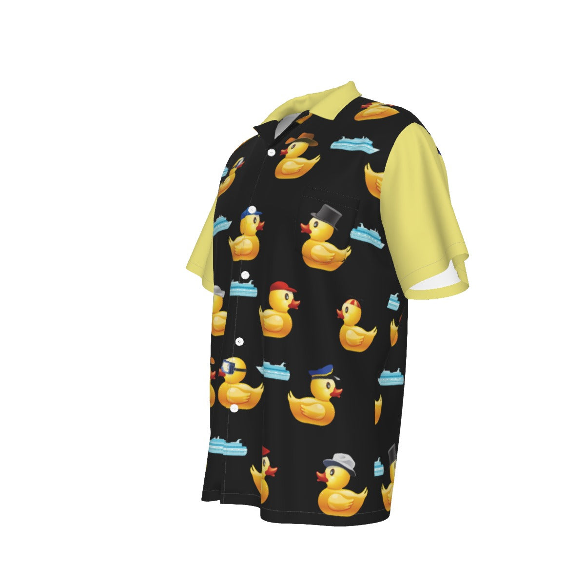 Ducky Black and Yellow Men's Hawaiian Shirt With Pocket
